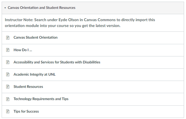 screen capture of the Canvas orientation module